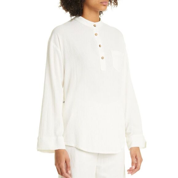 Oak & Acorn Women's Selenite Cotton Roll Tab Sleeves Seed Tunic Top Size Large - Picture 13 of 13